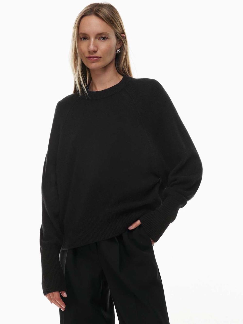 Aritzia Babaton Black Relaxed Cashmere Crewneck Sweater